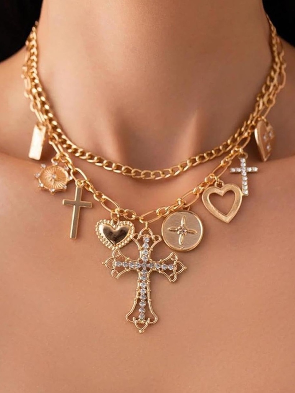 Anthropologie Gold Multi-Charm Layered Necklace
